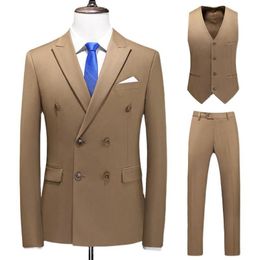 3Pieces Wedding Suit Men Clothing Fashion Double Breasted Solid Slim Fit Business Formal Wear Casual Tuxedo Dress Plus Size 6XL Me279e