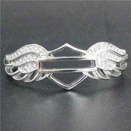 Support Dropship Newest Design Crystal Biker Bracelet 316L Stainless Steel Fashion Jewelry Lady Girls Motorbiker Style Wings Brace3125