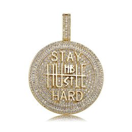 Iced Out Round Shape Diamond Pendant Necklace Letter Saty Hard Gold Silver Plated Mens Bling Hip Hop Jewelry236S