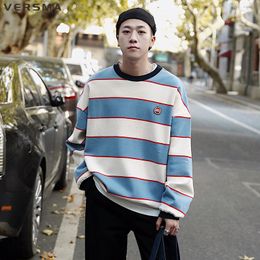 Men's Hoodies VERSMA Korean Trendy Kpop Fashion Casual Striped Hoodie Men Round Neck Long Sleeve Sweatshirt Women Plus Size 5XL Drop