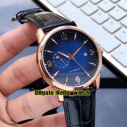 New Master Control Ultra Thin Japan Miyota 821A Automatic Mens Watch D-Blue Moon Phase Rose Gold Case Leather Strap Watches Hello 252O