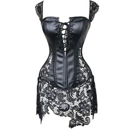 Women Sexy Black PVC Lace Corset Fetish Dress Push Bra Shape Body Ladies Elegant Dominatrix Nightclub Patent Leather Corset Y20070339A