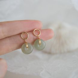 Dangle Earrings Natural Jade Jewelry 14K Yellow Gold Color Drop Earring For Women Aretes Mujer Emerald Gemstone 14 K Garnet