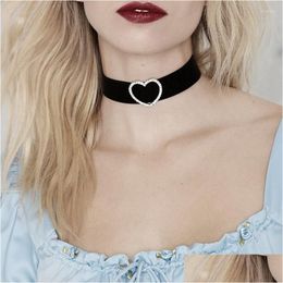 Chokers Choker Stylish Rhinestone Heart Necklace For Women Fashion Jewellery Black Veet Simple Wide Collares Kolye Gift Xx91 Drop Delive Dhnc3