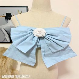 New women's fashion design spaghetti strap short up-navel style high waist big bow flower pin patchwork tank top vest camisol2478