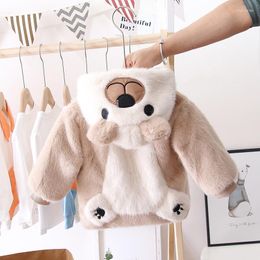 Jackets Winter Baby Cute Bear Plush Jacket Toddler Boys Girl Thicken Warm Hooded Coat 1-6 Year Children Ouertwear Kids Girls Clothes