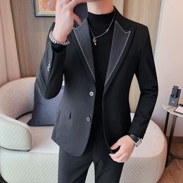 Men's Suits 2023 Autumn Winter Collar Splicing Suit Jackets Men Casual Business Blazers Wedding Groom Dress Coat Streetwear Clothing