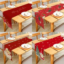 Christmas Decorations Christmas Forest Reindeers Ornaments Santa Dwarfs Red Table Runner for Home Dining Table Festival Party Decor Multiple Size T231003