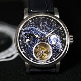 Universe Earth Tourbillon Men Moon Phase Super Luminous Dial Sport Man Automatic Toubillon Mechanical Watches Milky Way Space Wris241u