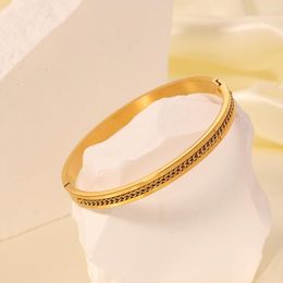 Bangle Mesh Chain Wide Band Cuff Bangles Bracelet For Women Stainless Steel 18k Gold Plated Model Accessories