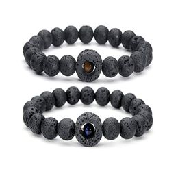 Charm Bracelets Circle Male 10Mm Black Lava Stone Beads Charms Bracelet Diy Essential Oil Diffuser Man Eye Energy Jewelry6170635 Drop Dh7Za