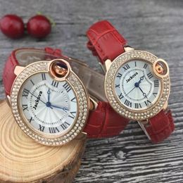 New Diamond Luxury Women Lady Watches Fashion Calendar Mens Watches Quartz Wristwatches Red Pink Women Men Watch Whole309S