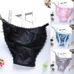 Women's Panties Woman Sexy Silk Seamless Satin Briefs Underpants Lady's Lace Edge Knickers Underwear Solid Colour 20213103