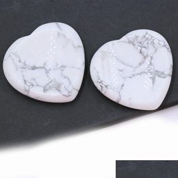 Stone 40Mm Natural Howlite Pocket Palm Thumb Healing Crystal Heart Love Worry Stones Reiki Ncing Crystals And Drop Delivery Dhgarden Dhogt