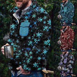 Men's Hoodies Male Autumn And Winter Christmas Printed Sweatshirt Snowflake Print Double Wool Sportswear Retro American Hip Hop