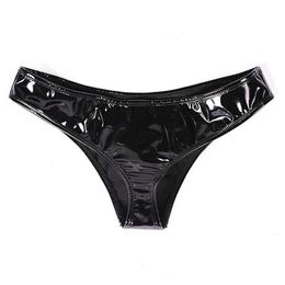 Sexy Women Panty Lingerie Wet Look Faux Leather Slink Shiny Low Rise Mini Sissy Thongs Briefs Underwear288E