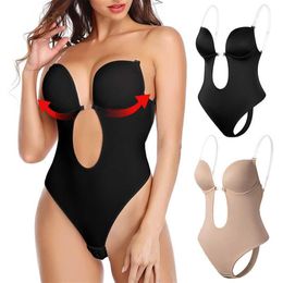 Women Backless Bra Body Shapewear Seamless U Plunge Bodysuit Bridal Thong Shaper Bodysuit Corset for Wedding Slimming Underwear H1245b