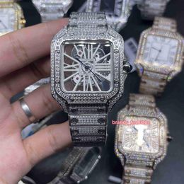 Men's New Ice diamonds watch skeleton see-through dial watch silver stainless steel case watches quartz movement271W