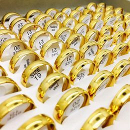 Whole 50pcs band rings golden color men's women's stainless steel Jewelry engagement wedding Ring set Brand New drop360P