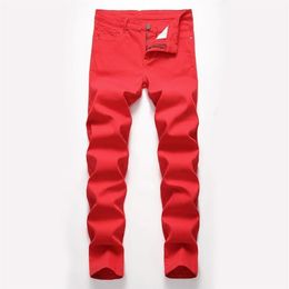 Fashion Mens jeans Designed Straight Slim Fit Denim Jeans Trousers Casual Skinny Pants Red Yellow Mens Streetwear Pants1266T