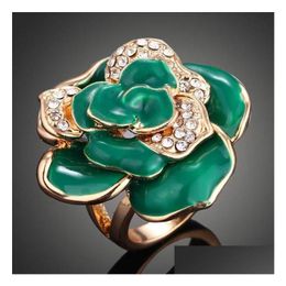 Rings Vintage Retro Style Crystal Rhinestone Big Flower Finger Ring For Women Gold Color Enamel Party Jewelry Drop Delivery Dhvo7