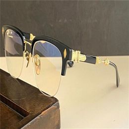 occhiali da vista da uomo pop retrò design in stile punk EVA mezza montatura quadrata con scatola in pelle lente trasparente HD di alta qualità1769