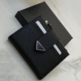 Designer Triangle Wallet Small Saffiano Leather Bill Compartment Document Pocket Credit Card Slots Enameled Metal Lettering Hardware Luxury Purse 192y#