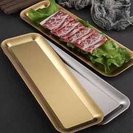 Plates 1 Pcs Thickened 304 Stainless Steel Rectangular Sushi Plate Barbecue Flat Bottom Tray Restaurant Tableware