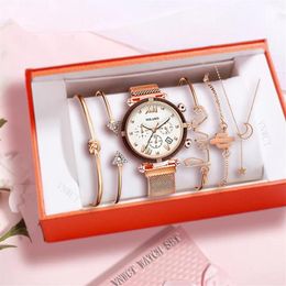 Wristwatches 6pcs Set Women Watches Magnetic Starry Sky Female Clock Quartz Wristwatch Fashion Ladies Wrist Watch Relogio Feminino2536