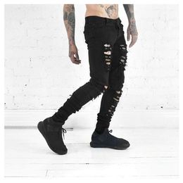 Whole-2016 new men's jeans ripped jeans for men skinny Distressed slim designer biker hip hop swag black slim jeans321f