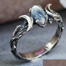 Cluster Rings Vintage Bohemian Crescent Lady Ring 2022 Fashion Trend Engagement Hiphop Punk Mushroom Men And Women Jewellery Gift Drop D Dhnji