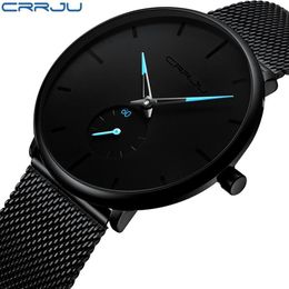 CRRJU Fashion Mens Watches Top Brand Luxury Quartz Watch Men Casual Slim Mesh Steel Waterproof Sport Watch Relogio Masculino stude2335