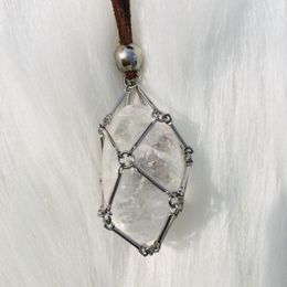 Pendant Necklaces Crystal Holder Cage Necklace Leather Cord Stone Adjustable Exchangeable Collecting