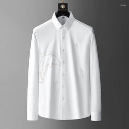 Men's Casual Shirts Men Luxurious Diamond Rhinestones Embroidered Dolphin Fashion Cotton Shirt High Pocket Long-sleeves 5XL #A672