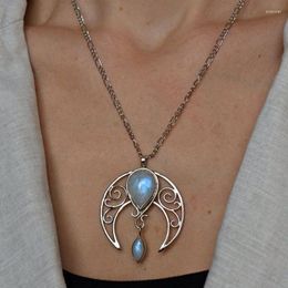 Pendant Necklaces Vintage Punk Moonstone Silver Color Necklace For Women Wedding Party Boho Jewelry Gift E907