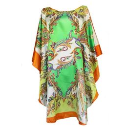 Women's Sleepwear Sexy Female Silk Rayon Robe Bath Gown Nightgown Summer Casual Home Dress Printed Loose Plus Size Nightwear 263h