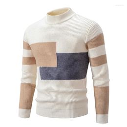 Men's Sweaters Pullover Sweater Color Block Design Mock Neck Long Sleeve Knit Pullovers