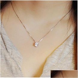 Pendant Necklaces Korean Women Fashion 925 Sterling Sier Jewellery Inlaid Diamond Short Necklace Clavicle Chain Drop Delivery Pendants Dh4Ee