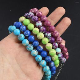 Strand Random Color Classic Emperor Stone Bracelet 8x8mm Natural Beads For Women Men String Chain Length 18 5cm