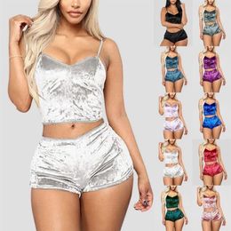 Womens Plus Size Underwear Ladies Pajama Set Cute Print Pattern Sleepwear Silk V Neck Sexy Pijama Satin Night Home Suits Wear Slee324T