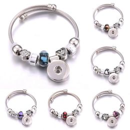 Charm Bracelets Elasticity Snap Button Bracelet Heart Crystal Bangles Beads Jewelry Making Fit 18MM Buttons2443