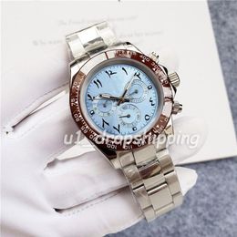 D rop- Mens Mechanical Watch Arabic Numerals 40mm babyblue Dial No Timer Function fashion wristwatch255i
