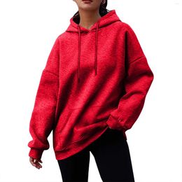 Women's Hoodies Autumn And Winter Solid Colour Pullover Hooded Sweatshirt Fleece Long-Sleeved Fashion Loose Soft Top Sudaderas