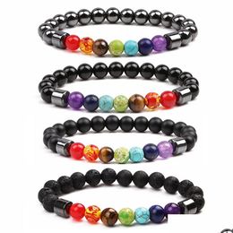 Beaded 7 Chakra Gemstone Healing Beads Bracelet For Women Men Strand Relief Yoga 8Mm Hematite Anxiety Aromatherapy Essential Dhgarden Dhtyz