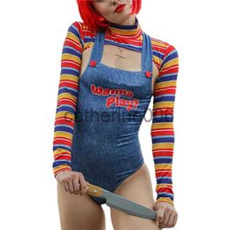 Special Occasions Halloween Costumes for Women Scary Nightmare Killer Doll Wanna Play Movie Character Bodysuit Chucky Doll Costume Set x1004