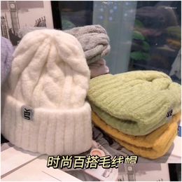 Beanie/Skull Caps Beanies Beanie/Skl Uni Trendy White Knitted Hat Autumn And Winter Wild 2023 Fashion Warm Woolen Bucket Hats For Wome Dh0Lo