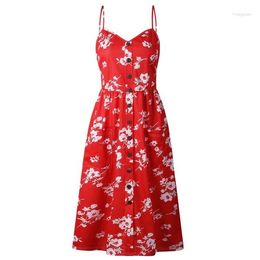 Casual Dresses Boho Sexy Floral Dress Summer Vintage Sundress Female Midi Button Backless Women Dress2023