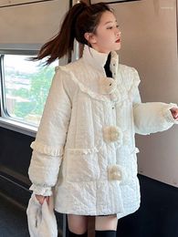 Women's Trench Coats Women Winter Jacket Stand Collar White Cute Ladies Beautiful Female Parka Padded Coat