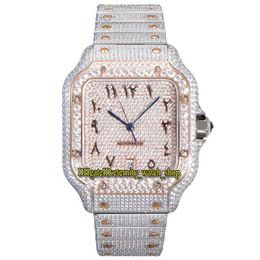 2022 TWF GA0018 Paved Diamonds ETA A2824 Automatic Mens Watch Fully Iced Out Diamond Two Tone Rose Gold Arabic Dial Quick Switch S230o