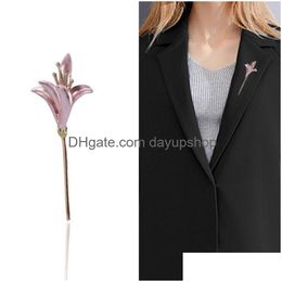 Pins Brooches Enamel Lily Flower Women Pink Blue S Party Casual Office Brooch Gifts Drop Delivery Jewelry Dhvod